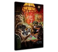 HOPNRU Cartoon Animal Dog Playing Poker Poster Wall Art Picture Print Canvas Art Painting Modern Home Bedroom Bathroom Decor (12x18inch(30x45cm),Framed)