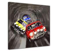 HOPNRU Italian Work-Mini Cooper Classic Tunnel Car Canvas Poster Print Wall Art Picture Home Children's Room Decoration Painting (12x12inch(30x30cm),framed)