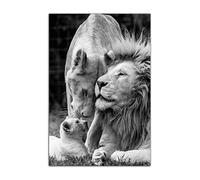 HOPNRU Lioness and Cub Lion Wall Art Picture Africa Black and White Animal Lion Poster Print Canvas Painting for Living Room Office Bathroom Decor(30x45cm-No Frame)