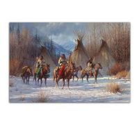 HOPNRU Native American Indian Chief Tribal and Horse Hunting Igloo Art Painting Wall Art Picture Canvas Poster Print Modern Home Living Room Office Decor Poster (24x36inch(60x90cm),No Framed)