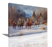 HOPNRU Native American Indian Chief Tribal and Horse Hunting Igloo Art Painting Wall Art Picture Canvas Poster Print Modern Home Living Room Office Decor Poster (8x12inch(20x30cm),Framed)
