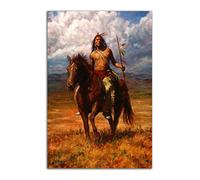 HOPNRU Native American Indian Warrior Landscape Oil Painting Poster Wall Art Picture Print Canvas Painting Modern Home Decortion Poster (16x24inch(40x60cm),No Framed)