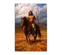 HOPNRU Native American Indian Warrior Landscape Oil Painting Poster Wall Art Picture Print Canvas Painting Modern Home Decortion Poster (12x18inch(30x45cm),No Framed)