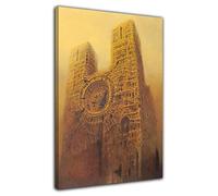 HOPNRU Romantic Ruin Bones Building Poster Zdzislaw Beksinski Surreal Wall Art Picture Print Canvas Painting Modern Home Decortion Poster (8x12inch(20x30cm),Framed)
