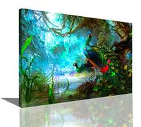 HOPNRU Two Beautiful Peacocks In The Forest Poster Jungle Bird Animal Wall Art Picture Print Canvas Painting Modern Decoration Poster (24x36inch(60x90cm),Framed)