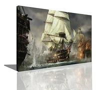 HOPNRU Vintage Nautical Wars Sailboat Warship Poster Pirate Ship Wall Art Picture Print Canvas Painting Modern Home Living Room Office Decor Poster (24x36inch(60x90cm),Framed)