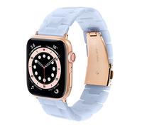 HOPO Compatible With Apple Watch Band Series Ultra 11 10 9 8 7 SE 6 5 4 3 2 1 Thin Lightweight Resin Strap Bracelet Wristband Replacement For iWatch Bands (Pearl Blue/Rose Gold,42/44/45/46/49mm)