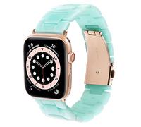 HOPO Compatible With Apple Watch Band Series Ultra Series 9 8 7 Series SE 6 5 4 3 2 1 Thin Light Resin Strap Bracelet With Stainless Steel Buckle Replacement For iWatch ((Jade Green/Rose