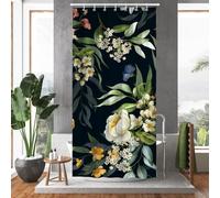 Hopomoon Black Tropical Floral Shower Curtain, Waterproof Polyester Bath Curtain, Botanical Print Decorative Shower Curtain with 12 Hooks,90x180 cm