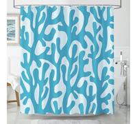 Hopomoon Blue Abstract Coral Shower Curtain, Waterproof Polyester Bath Curtain, Modern Matisse-Inspired Decorative Shower Curtain with 12 Hooks,180x180 cm