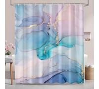 Hopomoon Blue Pink Marble Ink Shower Curtain, Waterproof Polyester Bath Curtain, Colorful Luxury Abstract Decorative Shower Curtain with Hooks,180x180 cm