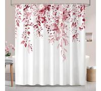 Hopomoon Blush Pink Watercolour Eucalyptus Shower Curtain, Waterproof Polyester Bath Curtain, Botanical Leaf Print Decorative Shower Curtain with 12 Hooks 180x180 cm