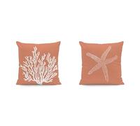 Hopomoon Coastal Throw Pillow Covers 45 x 45 cm Set of 2 - Ocean Themed Pillow Cases with Sea Horse, Starfish & Turtle Design for Outdoor Sofa, Bed and Home Decor