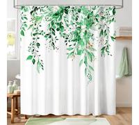 Hopomoon Emerald green Eucalyptus Leaf Shower Curtain,Watercolor Green Plant Floral Design,Modern Farmhouse Fabric Waterproof Greenery Vine Bath Curtain Set with 12 Hooks, 72 x 72 Inches