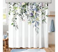 Hopomoon Eucalyptus Shower Curtain,Watercolor Green Spring Floral Modern Farmhouse Fabric Bathroom Decor,Waterproof Boho Bath Curtain Set with 12 Hooks, 72 x 72 Inches