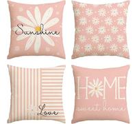 Hopomoon Floral Throw Pillow Covers 45 x 45 cm - Set of 4, Pink Chrysanthemum and Green Leaf Design for Sofa, Car Seat, Spring Summer Decor