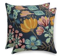 Hopomoon Flower Embroidered Cushion Covers 45×45 cm Set of 2,Colorful Flowers Spring Pillowcases for Farmhouse Garden Livingroom Couch,Dark Blue