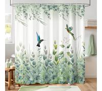 Hopomoon Green Leaf Shower Curtain,Spring Summer Emerald Bird Hummingbird Polyester Fabric Waterproof Bathroom Curtain with 12 Hooks,180 x 180cm