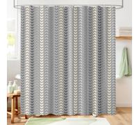 Hopomoon Grey Shower Curtain,Gray Stripe Geometric Leaves Waterproof Polyester Bath Curtain,Boho Modern Tribal Vertical Bathroom Decor Set with 12 Hooks,180 x 180 cm