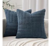 Hopomoon Navy Blue Corduroy Cushion Covers 45 x 45cm Set of 2,Soft Corduroy Striped Cross Patchwork Textured Pillow Covers Solid Square Pillowcases for Boho Home Decor,Couch Bed Car and Outdoor