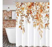 Hopomoon Nordic Style Shower Curtain Set with Plant Floral Leaves Print, Waterproof Thickened Polyester Fabric Bathroom Curtain, Orange, 200x180 cm