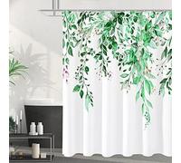 Hopomoon Nordic Style Shower Curtain with Botanical Prints - Leaf and Flower Design, Thick Waterproof Polyester Fabric Bathroom Curtain with 12 Hooks 200x180 cm