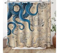 Hopomoon Octopus Themed Shower Curtain Retro Nautical Waterproof Shower Curtain for Bathroom Divider 180 x 180 cm