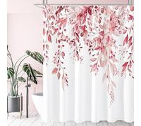 Hopomoon Pink Nordic Botanical Shower Curtain with Floral Prints and Leaves Waterproof Thickened Polyester Fabric Bathroom Curtain 180x90 cm