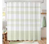 Hopomoon Sage Green Striped Shower Curtain, Waterproof Polyester Bath Curtain, Modern Minimalist Grid Stripe Shower Curtain with 12 Hooks,180x180 cm