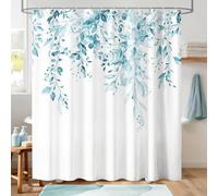 Hopomoon Spa Blue Eucalyptus Shower Curtain,Watercolor Floral Modern Farmhouse Fabric Bathroom Decor,Waterproof Boho Bath Curtain Set with 12 Hooks, 72 x 72 Inches