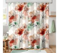 Hopomoon Watercolour Floral Shower Curtain, Waterproof Polyester Bath Curtain, Botanical Print Decorative Boho Abstract Art Shower Curtain with 12 Hooks 180x180 cm