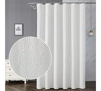 Hopomoon White Embossed Leaf Shower Curtain, Modern Farmhouse Fabric with 3D Embossed Textured Design Bathroom Curtain with 12 Hooks,180 x 180cm
