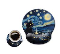 HOPONY Mouse Pad with Wrist Rest,Ergonomic Mouse Pads Wrist Support for Desk,Large Mousepad for Wireless Mouse Gaming Laptop Work Home Desk Accessories Office Supplies Decor,9 x 10 in,Van Gogh Cat