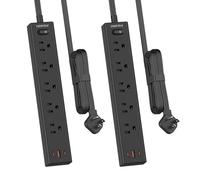 HOPOW Flat Plug Power Strip, 2 Pack, 6 Ft Ultra Thin Flat Extension Cord, Surge Protector with 5 Outlets & 3 USB Ports (2 USB C Slots), 1700 Joules, 3-Prong, Wall Mount for Home Office Dorm, Black
