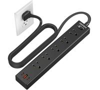 HOPOW Flat Plug Power Strip, 6 Ft Ultra Thin Flat Extension Cord, Surge Protector with 5 Outlets & 3 USB Ports (2 USB C), 1700 Joules, Wall Mount, Desktop Charging Station for Home Office Dorm, Black