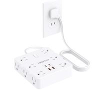 HOPOW - Flat Power Strip with Surge Protection, 5 Feet Extension Cable with 12 AC Sockets, 4 USB Ports (2 x USB C), 1700J F Surge Protector