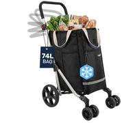 Hoppa 74L Foldable Shopping Trolley - Lightweight 6-Wheel Grocery Cart on Wheels - Sturdy, Hard-Wearing Storage Trolley (Black)