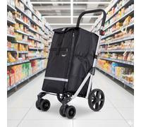 Hoppa 74L Shopping Trolley Single, Foldable Lightweight Cart With 6 Wheels, Polyester Microfibre, Padded Handle, 95Cm Black