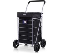 Hoppa Lightweight 4-Wheel Premium 2024 Model Folding Shopping Trolley Extra Large 75.6L Capacity Shopping Trolley Bag, 95cm, 4.8kg, Push/Pull (Black)