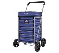 Hoppa Lightweight 4-Wheel Premium 2024 Model Folding Shopping Trolley Extra Large 75.6L Capacity Shopping Trolley Bag, 95cm, 4.8kg, Push/Pull (Blue Stripe)