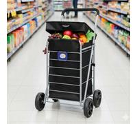 Hoppa Lightweight Shopping Trolley, Folding Push Pull Cart, 75.6L Capacity, 95Cm, Black Polyester, Four Wheel Design, Single