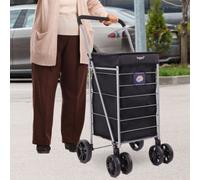 Hoppa Shopping Trolley, 75.6L Lightweight Foldable 6 Wheel Cart, 104X42.5X51Cm, Black, Polyester, Durable Push Pull