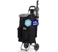 Hoppa Shopping Trolley on Wheels 42L Large Capacity - Lightweight Foldable Shopping Bag on Wheels | Insulated Grocery Trolley Bag | Waterproof | 2 Wheel Shopping Trolley with Pockets & Shoulder Strap