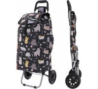 Hoppa Shopping Trolley on Wheels 57L Cats & Dogs Print | Foldable Shopping Cart with Lightweight Frame, Secure Lid & Rear Pocket | Pull Along Trolley for Supermarket & Daily Use | Collapsible Carrier
