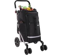 Hoppa Shopping Trolley on Wheels 74L Foldable 4 Wheel Shopping Bags Trolley - Lightweight 6 Wheel Grocery Cart - Adjustable, Sturdy, Waterproof Large Capacity Wheeled Folding Storage Black Trolley