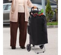 Hoppa Shopping Trolley Single 57L 90X38X32Cm, Lightweight Foldable Push Pull Cart, Polyester Microfibre, 2 Wheels, Black