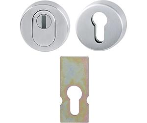HOPPE 10809268, Matte Stainless Steel Safety Cylinder Rosette Pair with Core Pull Protection