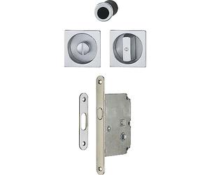 HOPPE 3948251 Sliding Door Handle Set 4921 with Lock Square Rosette Toilet Chrome-Plated Matt