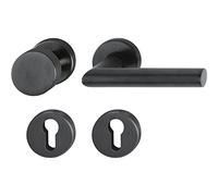 HOPPE Amsterdam Door Handle and Knob Fixed on Round Rosette PZ for Door Thickness 40-45 mm Stainless Steel Matte Black