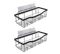 Hoppipola 2pcs Metal Bathroom Shelf, No Drill Installation, Breathable Storage Rack with Raised Barriers Shower Kitchen, Black, 31x12x10cm & 32x13x10cm